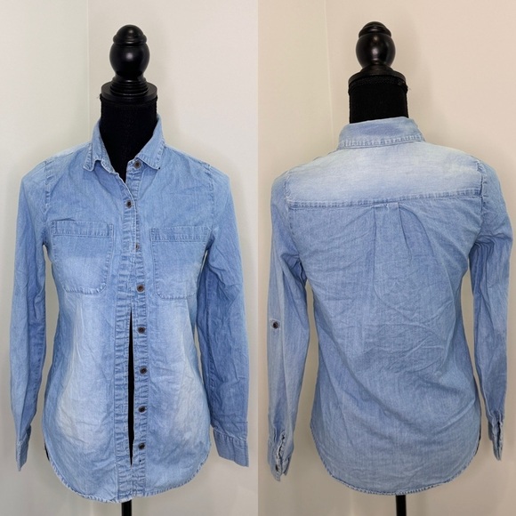 Full Tilt Classic Denim Convertible Sleeves Button Up (XS) - Picture 1 of 7